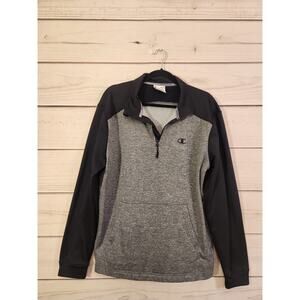 Champion Performance Mens Gray Black Half Zip Long‎ Sleeve Sweatshirt Size Large